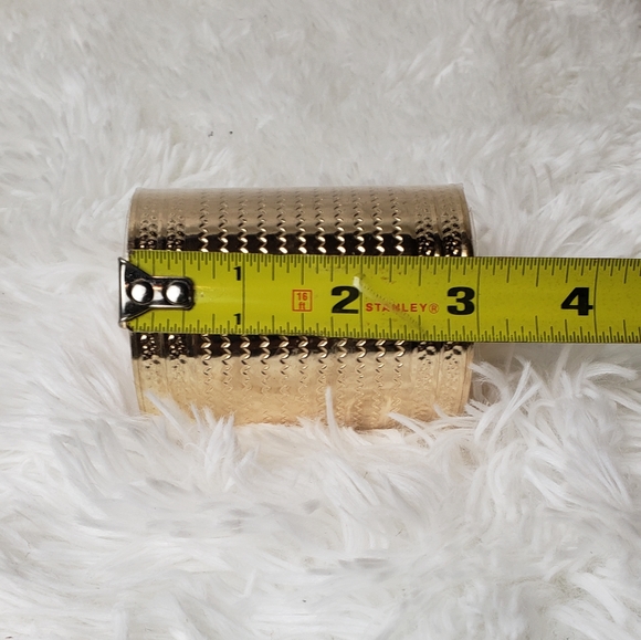 Gold adjustable Embossed Statement Cuff Bracelet Bangle - Picture 3 of 3